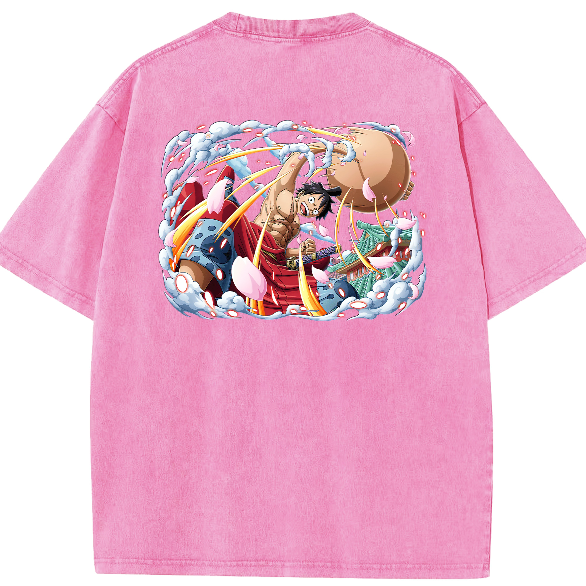ワンピース モンキー・D・ルフィ ONE PIECE Monkey D. Luffy 綿100% ヴィンテージ風 半袖Tシャツ（背面プリント）